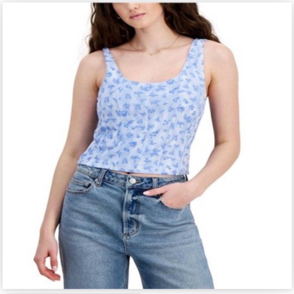 Hippie Rose Mesh Corset Floral Tank Top - Blue - XL